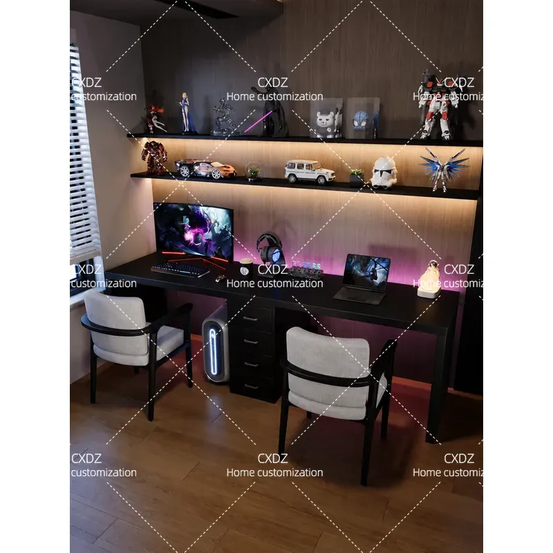 Esports Gaming Table - All Solid Wood Black Double Computer