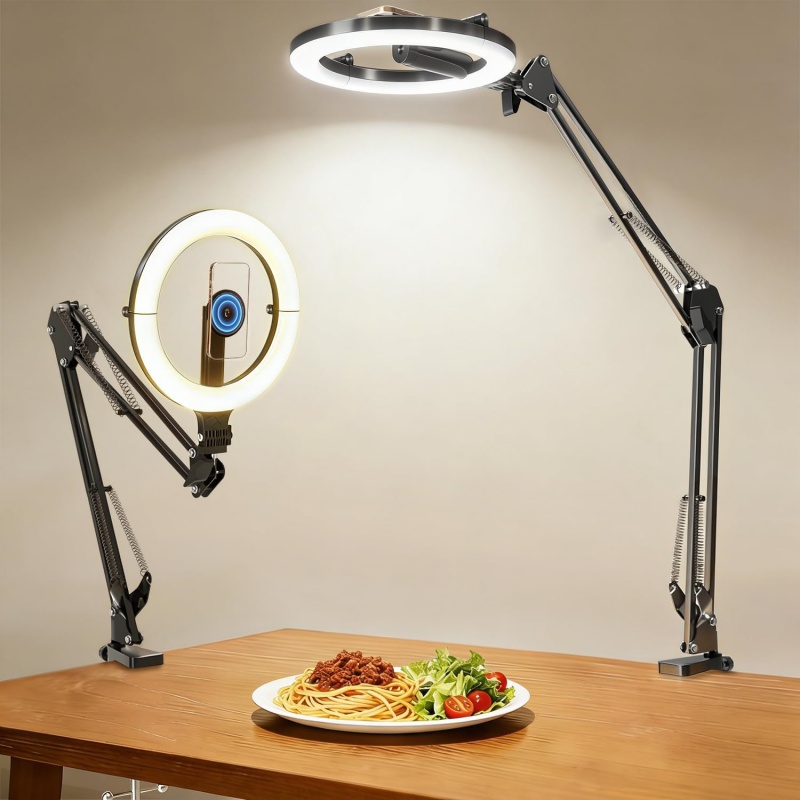 Webcam Ring Light - Magnetic Overhead Phone Mount with 10”