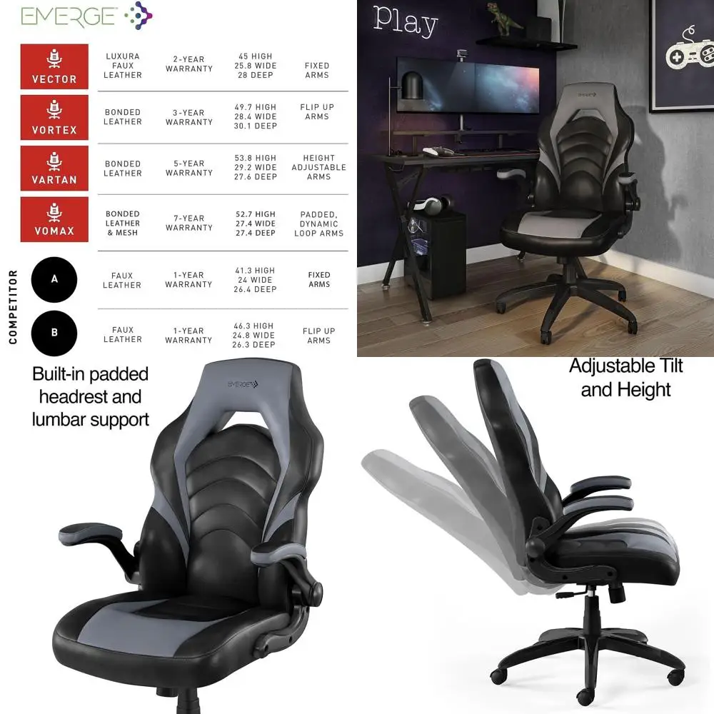 Gaming & Esports District - Ergonomic Adjustable Gaming Chair, Height-Modifiable, Swivel,