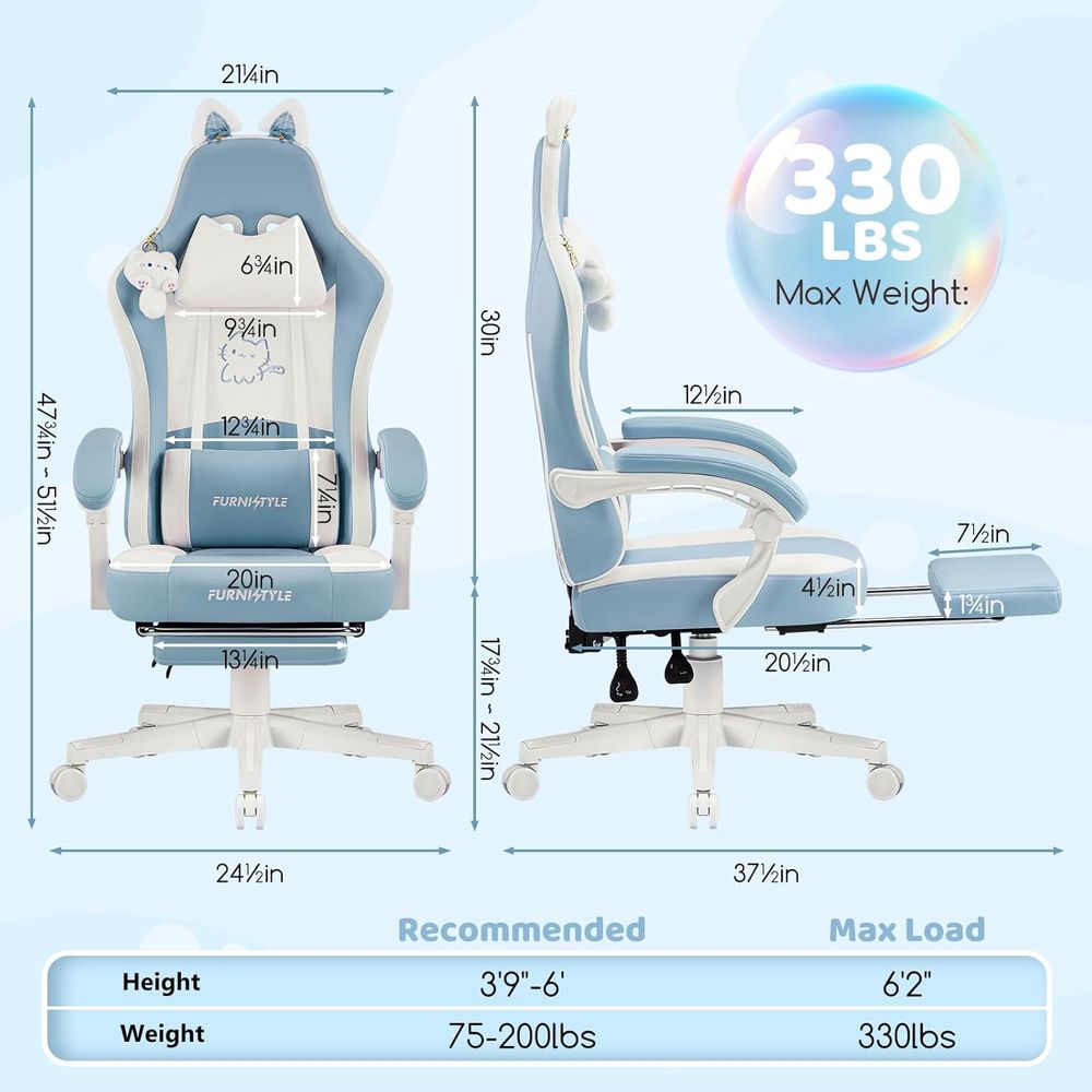 Ergonomic Blue/White Gaming Ch - Gaming & Esports District 评论和价格