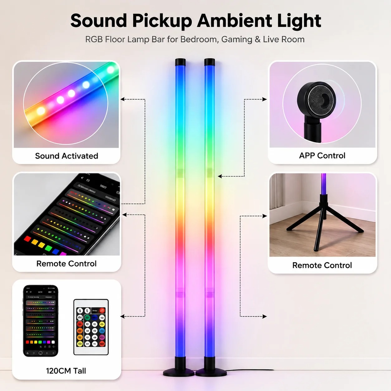 2PCS 120CM RGB Floor Lamp, Sou - Esports & Gaming Optics Gmbh 评论和价格